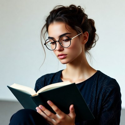 Woman reading book in glasses