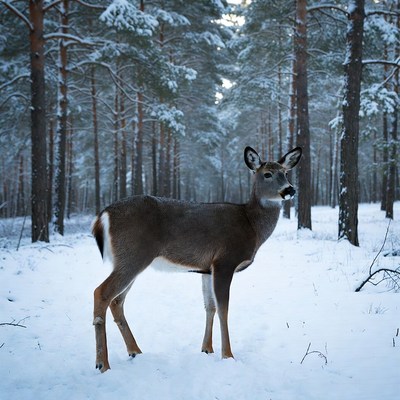 Deer standing in snowy forest