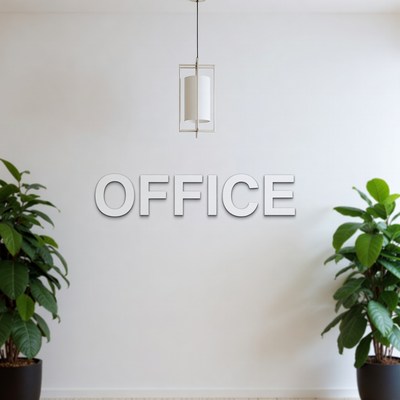 Office Sign with Plants and Pendant Light