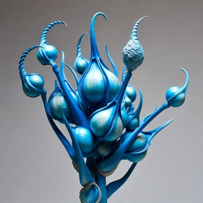 Blue Curved Plant Sculpture