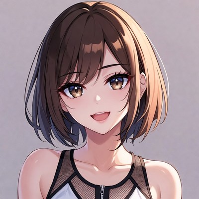 Anime girl smiling with brown hair