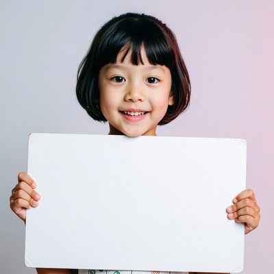Asian girl holding blank sign