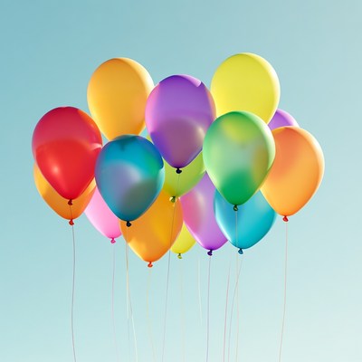 Colorful Balloons Floating on Blue Sky