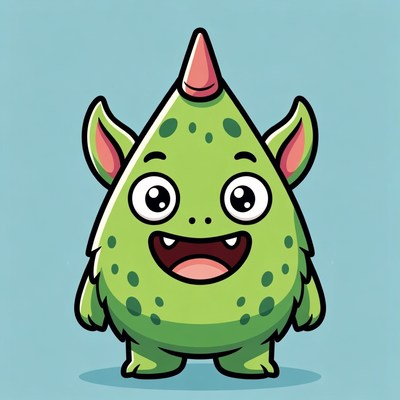Cute green cartoon monster smiling