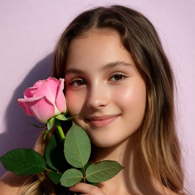 Girl holding pink rose