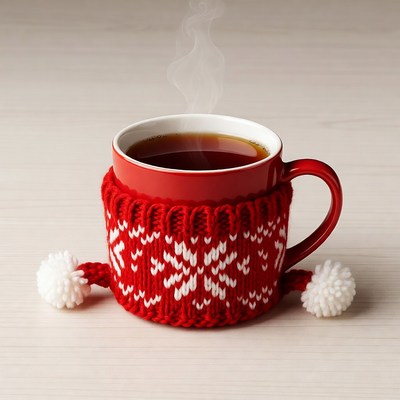 Red Knitted Mug with Steam