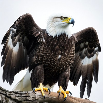 Bald eagle with wings spread