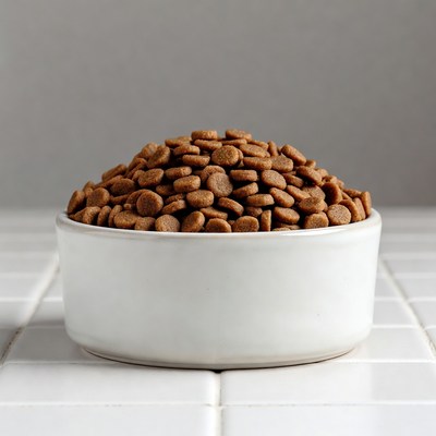 Dog food in white bowl