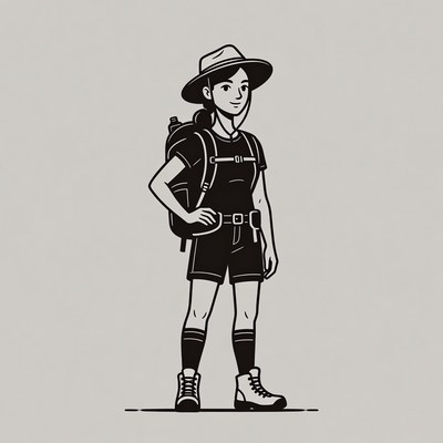 Girl hiker with backpack and hat