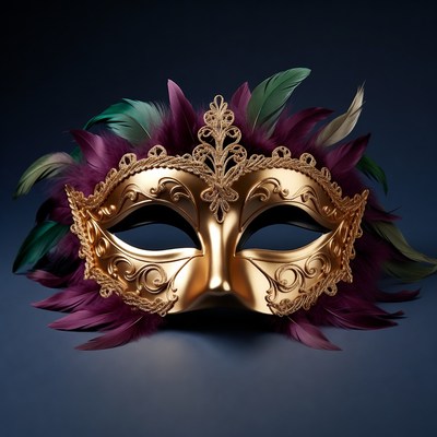 Gold Venetian Mask with Feathers