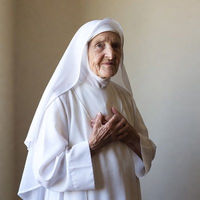 Elderly nun with hands clasped