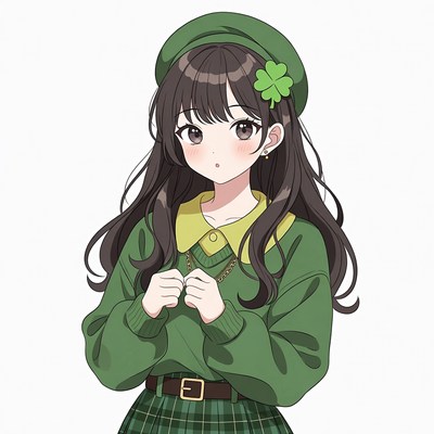 Anime girl in green shamrock hat