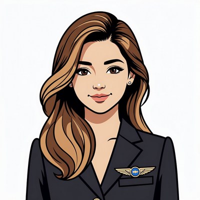 Cartoon Asian woman flight attendant