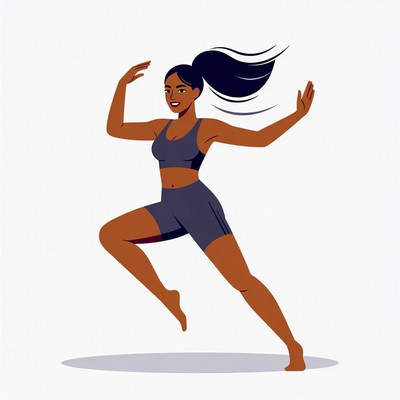 African-American woman jumping in workout clothes