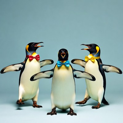 Three Penguins Dancing with Bow Ties