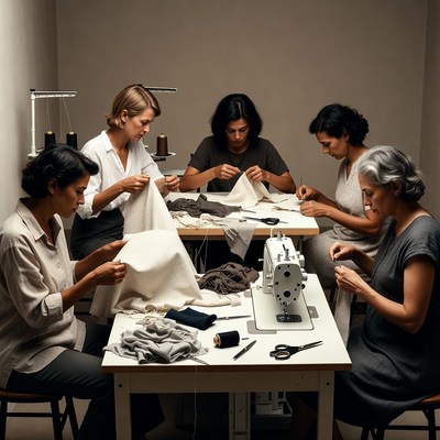 Women sewing at tables