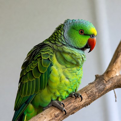 Green Parrot Perched on Branch