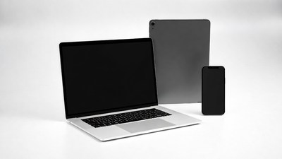 Laptop iPad Smartphone on White Background