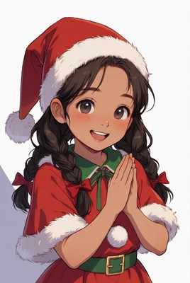 Asian girl praying in Santa dress