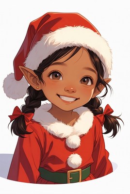 Cute Asian girl in Santa elf costume