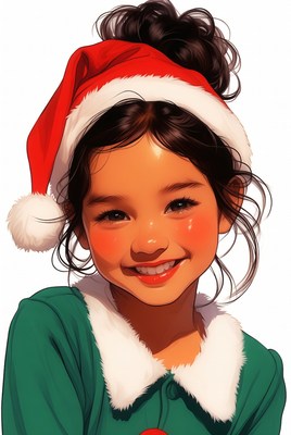 Asian girl in Santa hat and elf dress