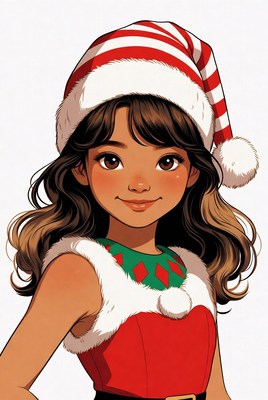 Asian girl in Santa hat and dress