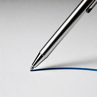 Silver pen writing blue line