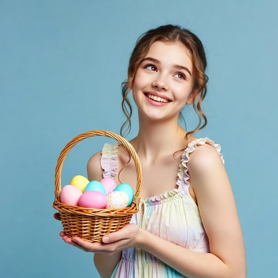 Girl holding Easter eggs basket