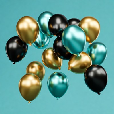 Gold Black Teal Balloons Floating