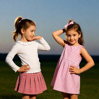 Two cute girls posing in field