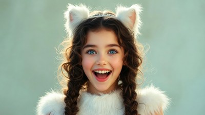 Girl in cat costume smiling