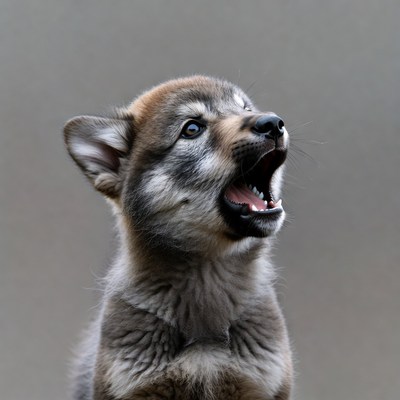 Wolf pup howling upward