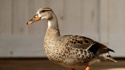 Gadwall duck standing by fence