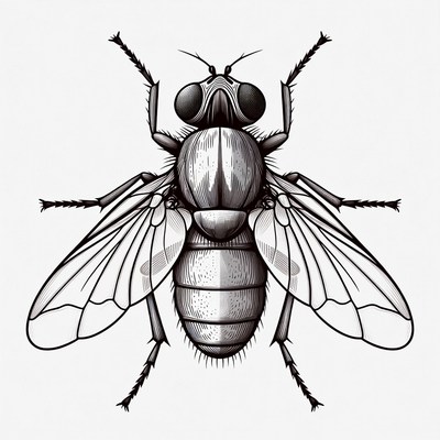 Detailed black fly illustration
