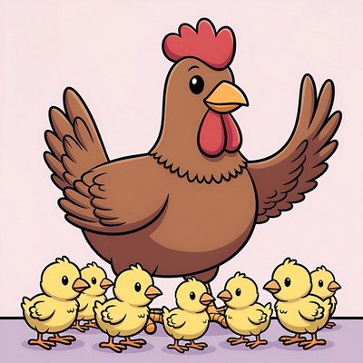 Hen with chicks illustration