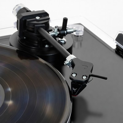 Black Vinyl Record on Turntable
