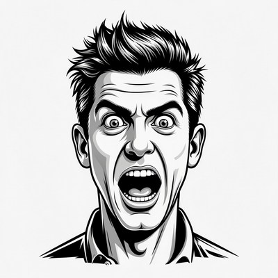 Man screaming with wide eyes