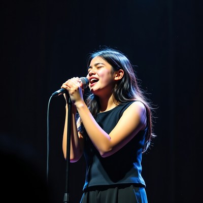 Asian girl singing on stage