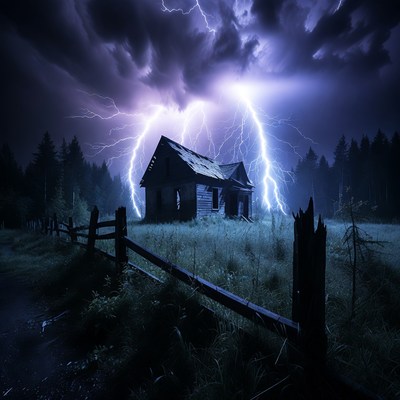 Abandoned House in Lightning Storm