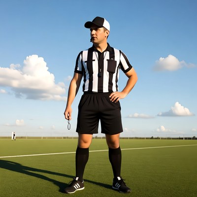 Soccer referee standing on field