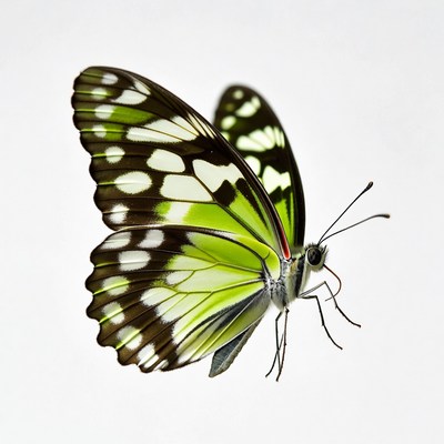 Green White Butterfly on White Background
