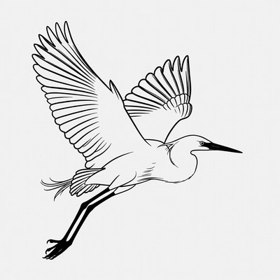Flying Egret Line Art