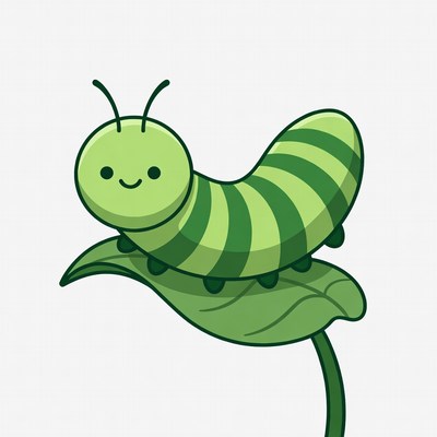 Cute cartoon caterpillar on leaf