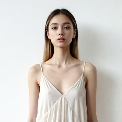 Asian woman in white slip dress