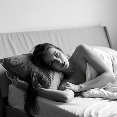 Nude woman lying in bed