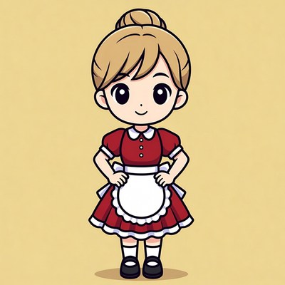 Cute cartoon girl in red maid outfit