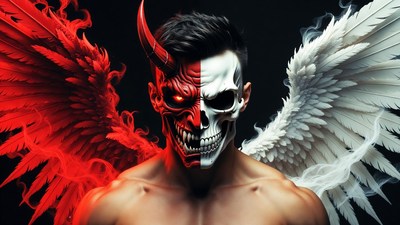 Man with Half Demon Half Angel Mask