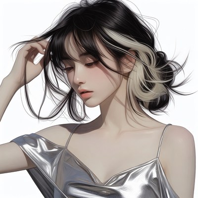 Anime girl with black white hair