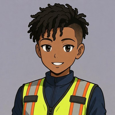Smiling African-American boy in safety vest