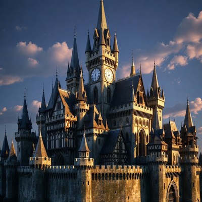 Majestic Gothic Castle with Clock Tower